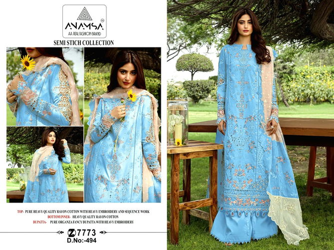 Anamsa 494 Rayon Cotton Designer Pakistani Suits Wholesale Market in Surat